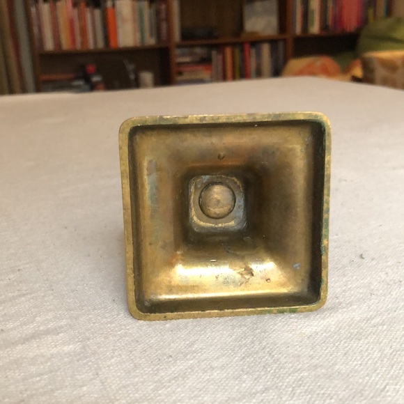 Vintage small brass candle stick square base approx 5.5” tall patina decor - Picture 4 of 8